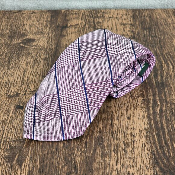 Ralph Lauren LRL Tie Purple Blue Houndstooth Plaid Striped Handmade Silk Preppy - Picture 1 of 8